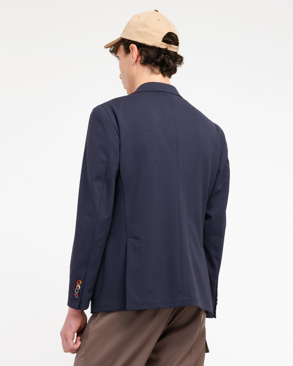 blue micro textured stretch cotton blend jersey blazer