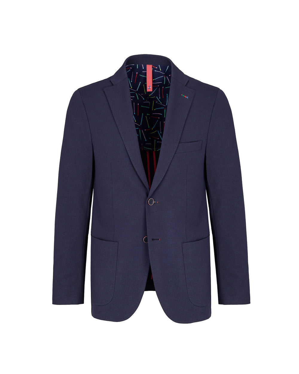 blue micro textured stretch cotton blend jersey blazer
