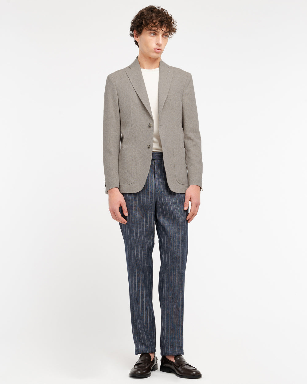 beige micro texture cotton blend blazer