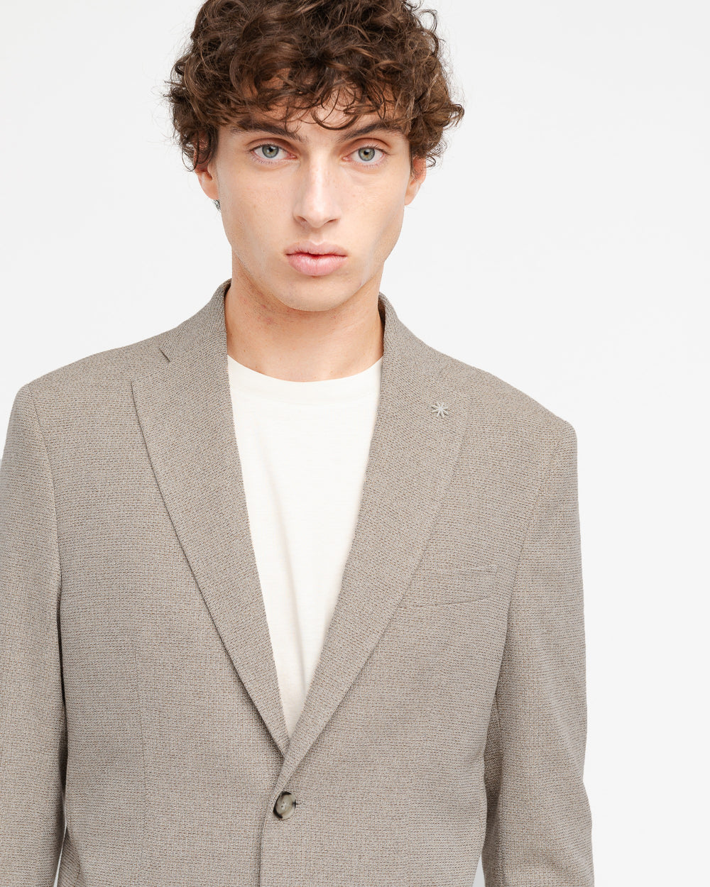 beige micro texture cotton blend blazer