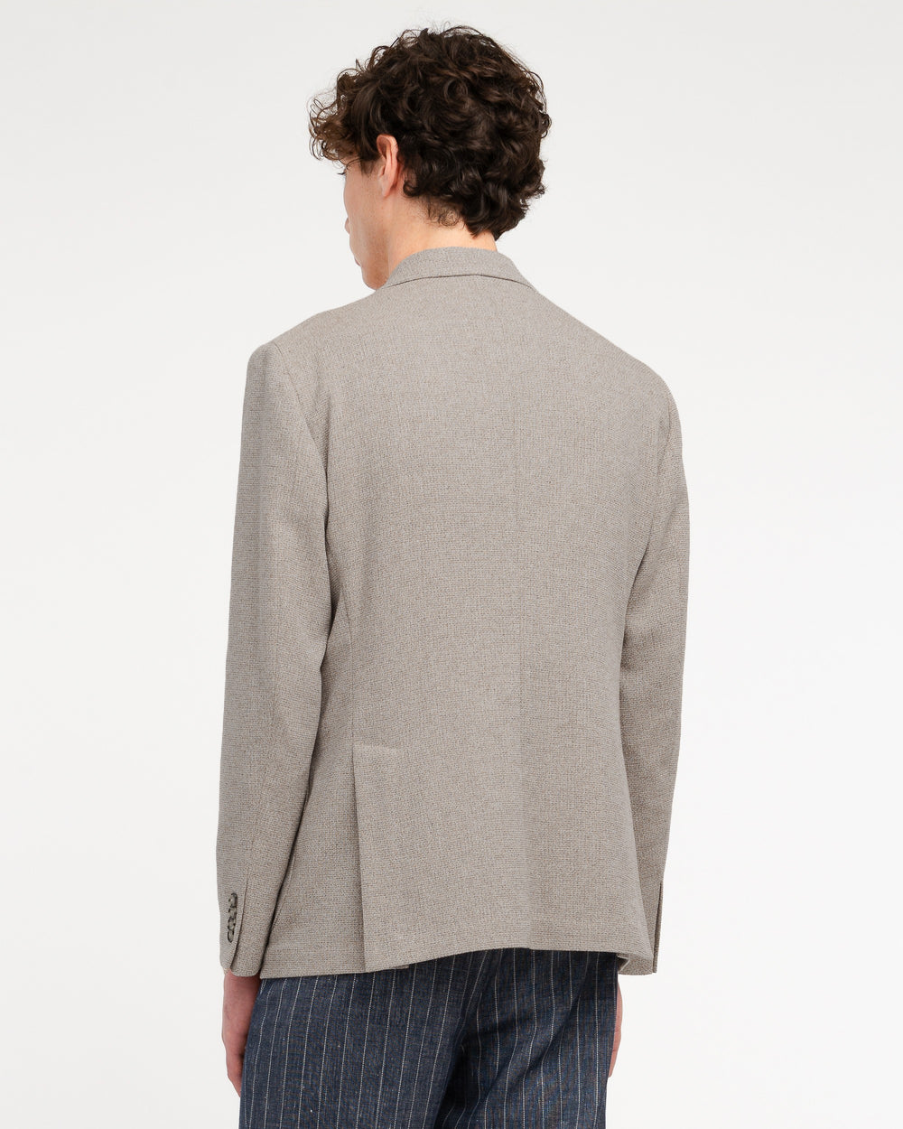 beige micro texture cotton blend blazer