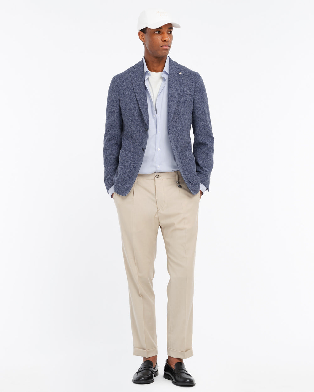 blue micro texture cotton blend blazer