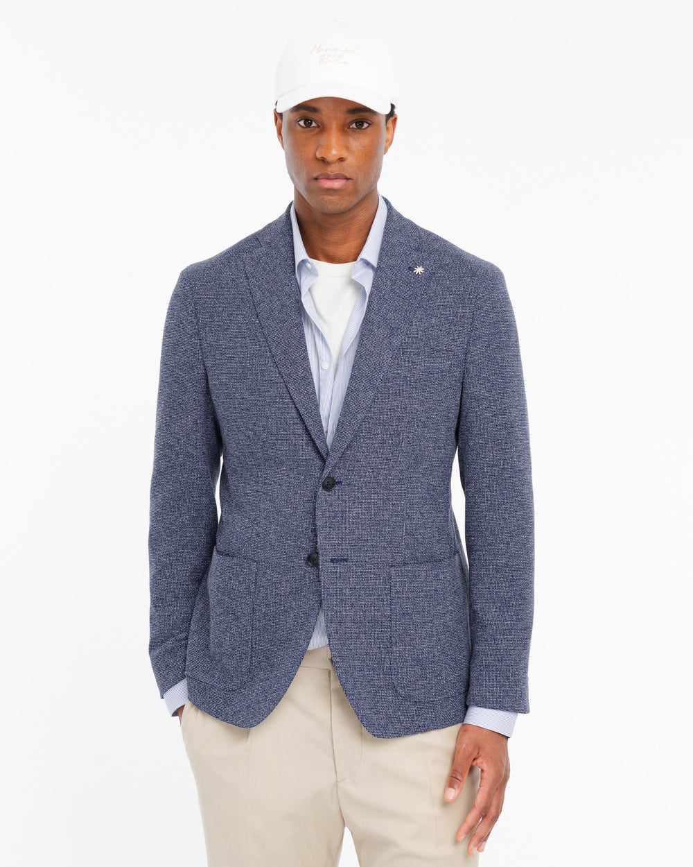 blue micro texture cotton blend blazer