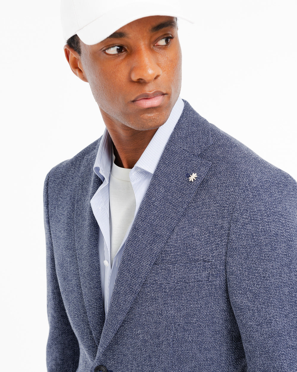 blue micro texture cotton blend blazer