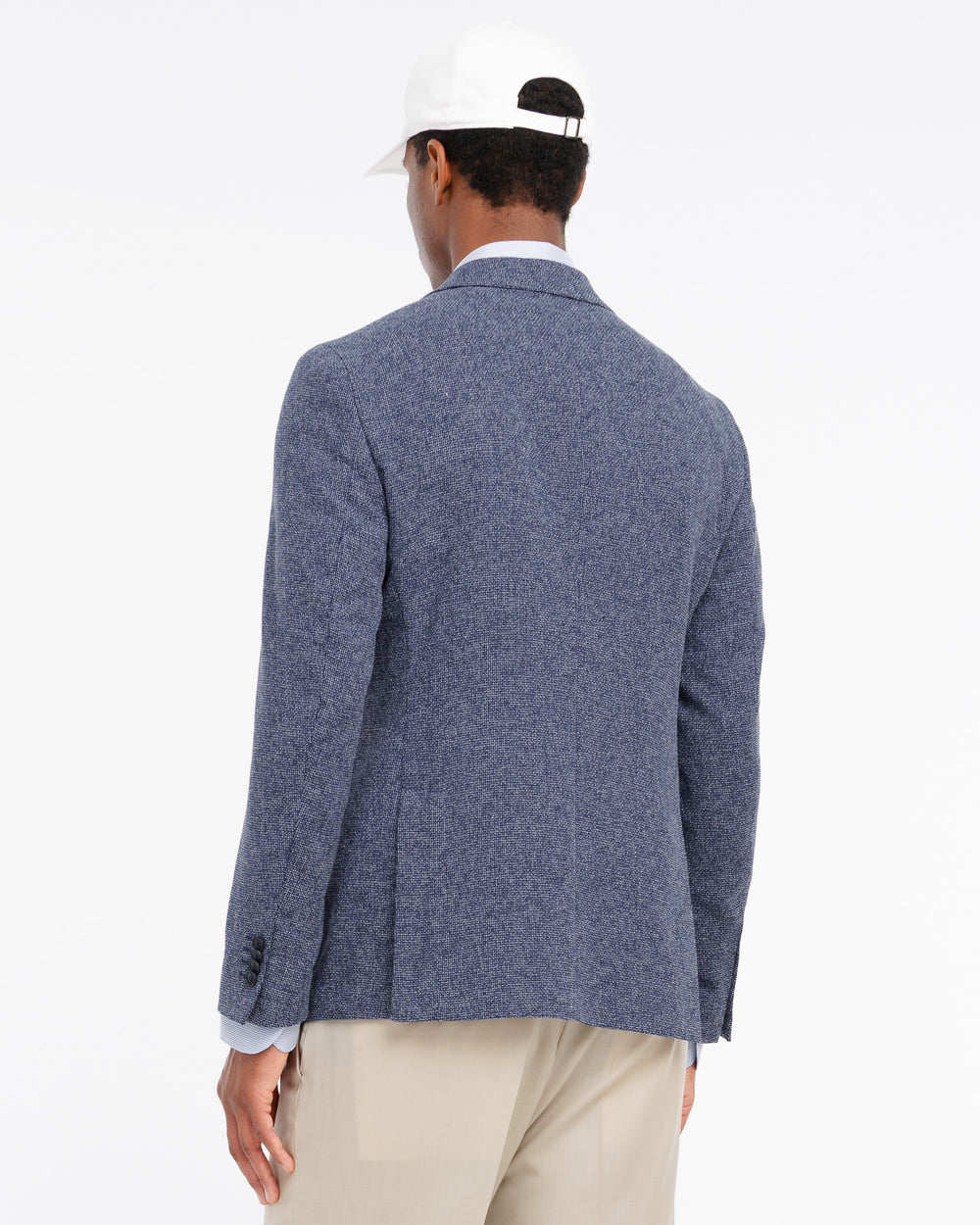 blue micro texture cotton blend blazer
