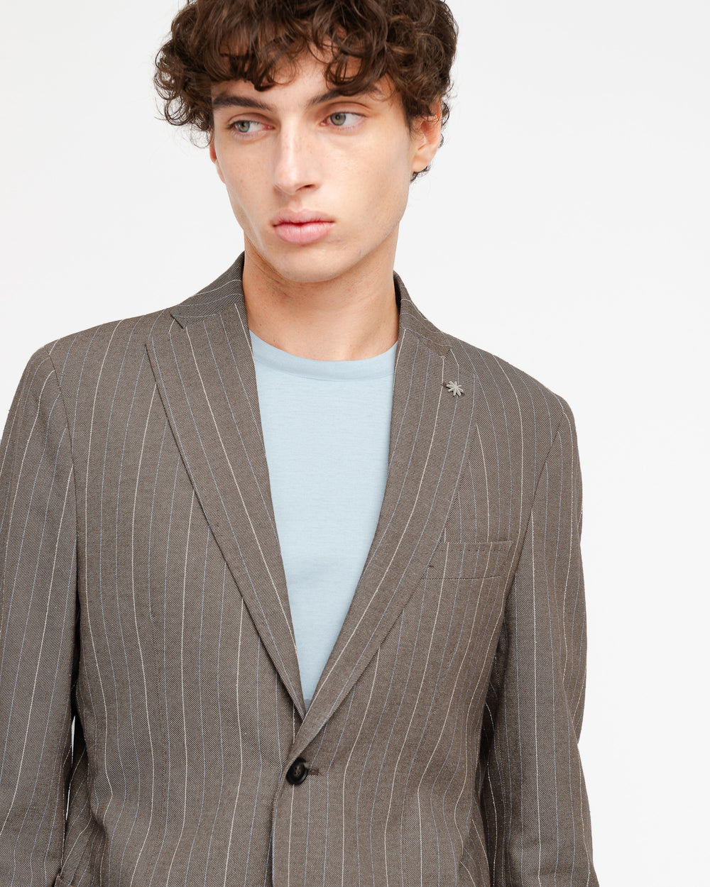 brown pinstriped blazer in cotton blend