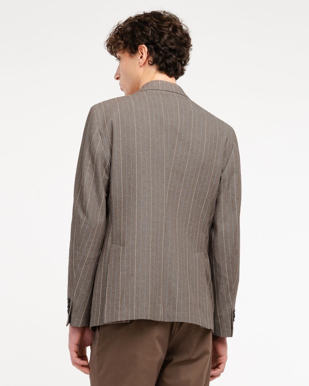 brown pinstriped blazer in cotton blend