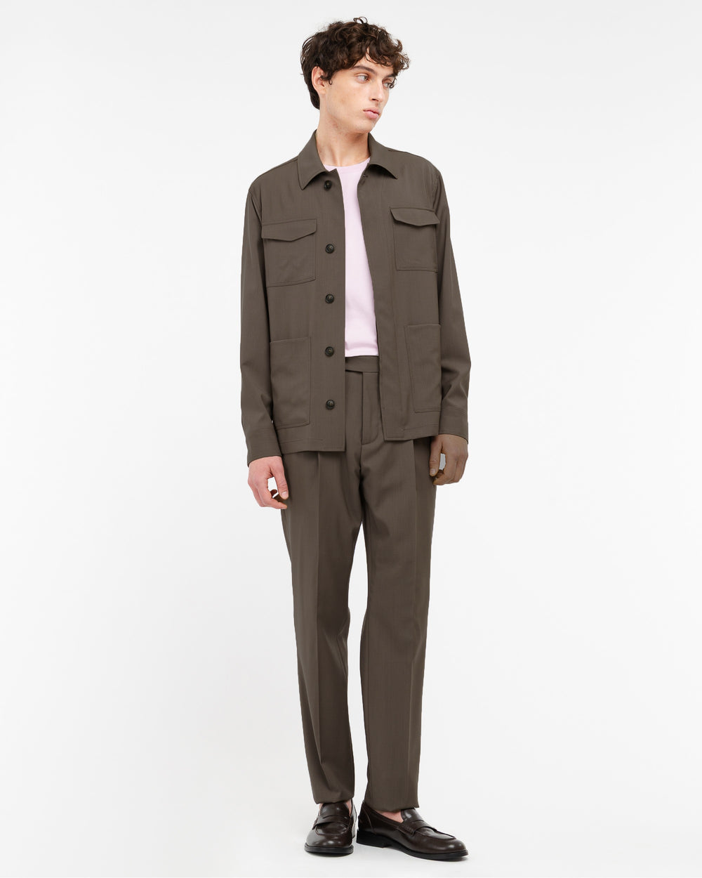 brown cool stretch wool overshirt
