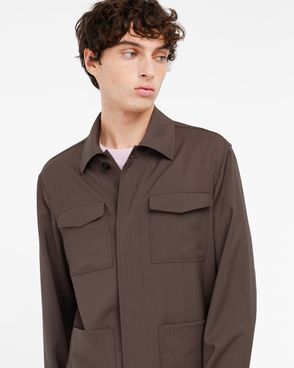 brown cool stretch wool overshirt