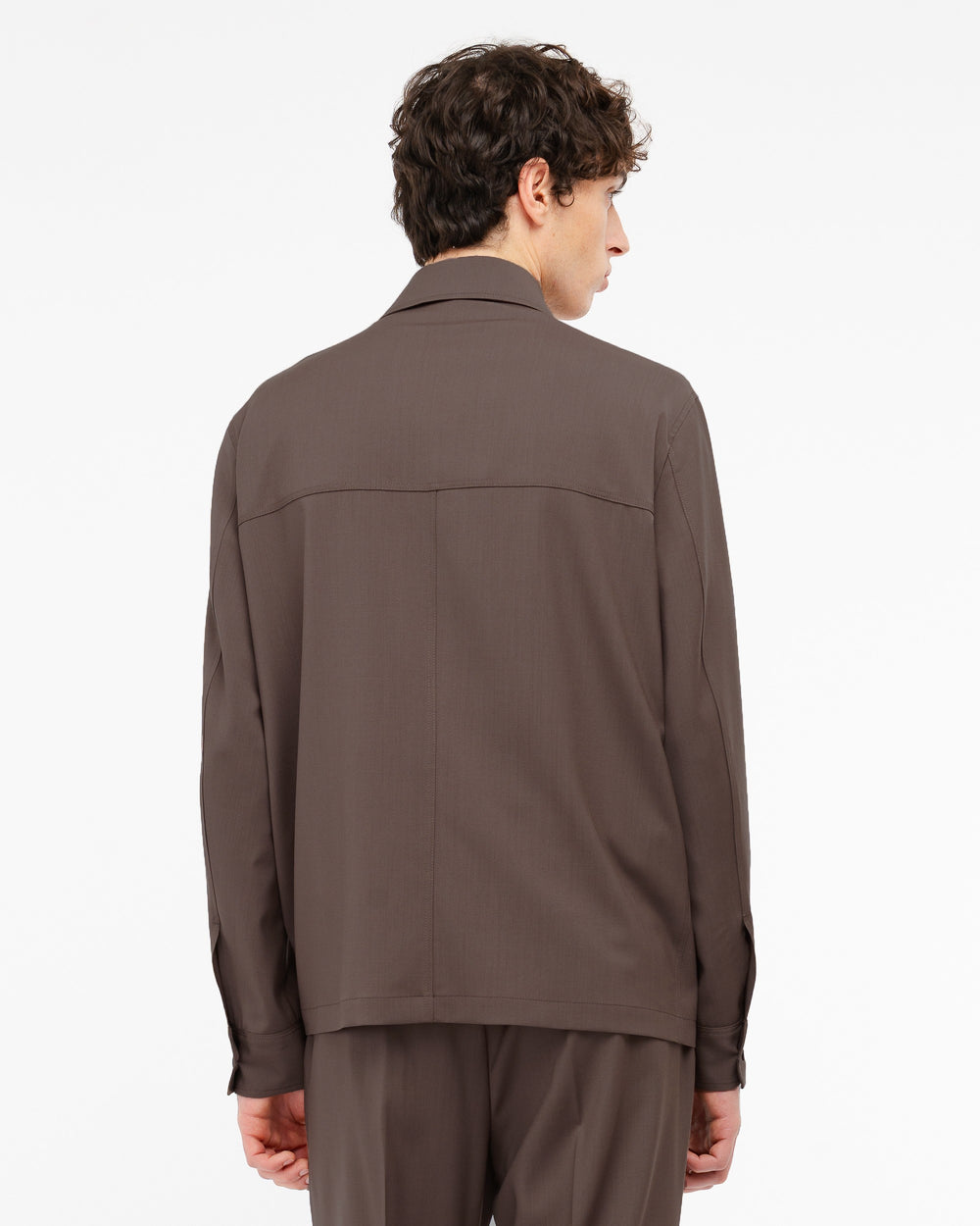 brown cool stretch wool overshirt