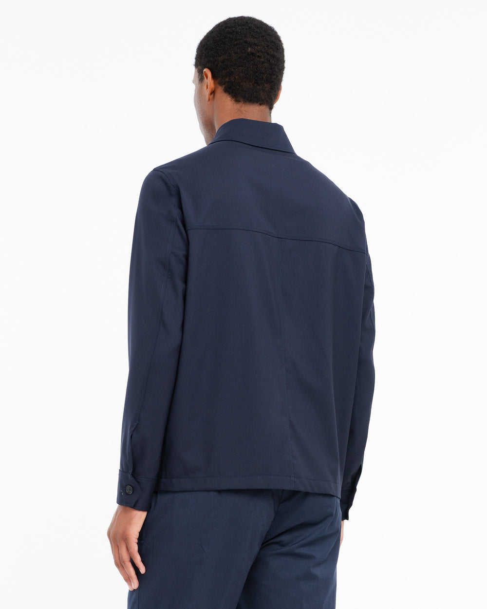 blue cool stretch wool overshirt