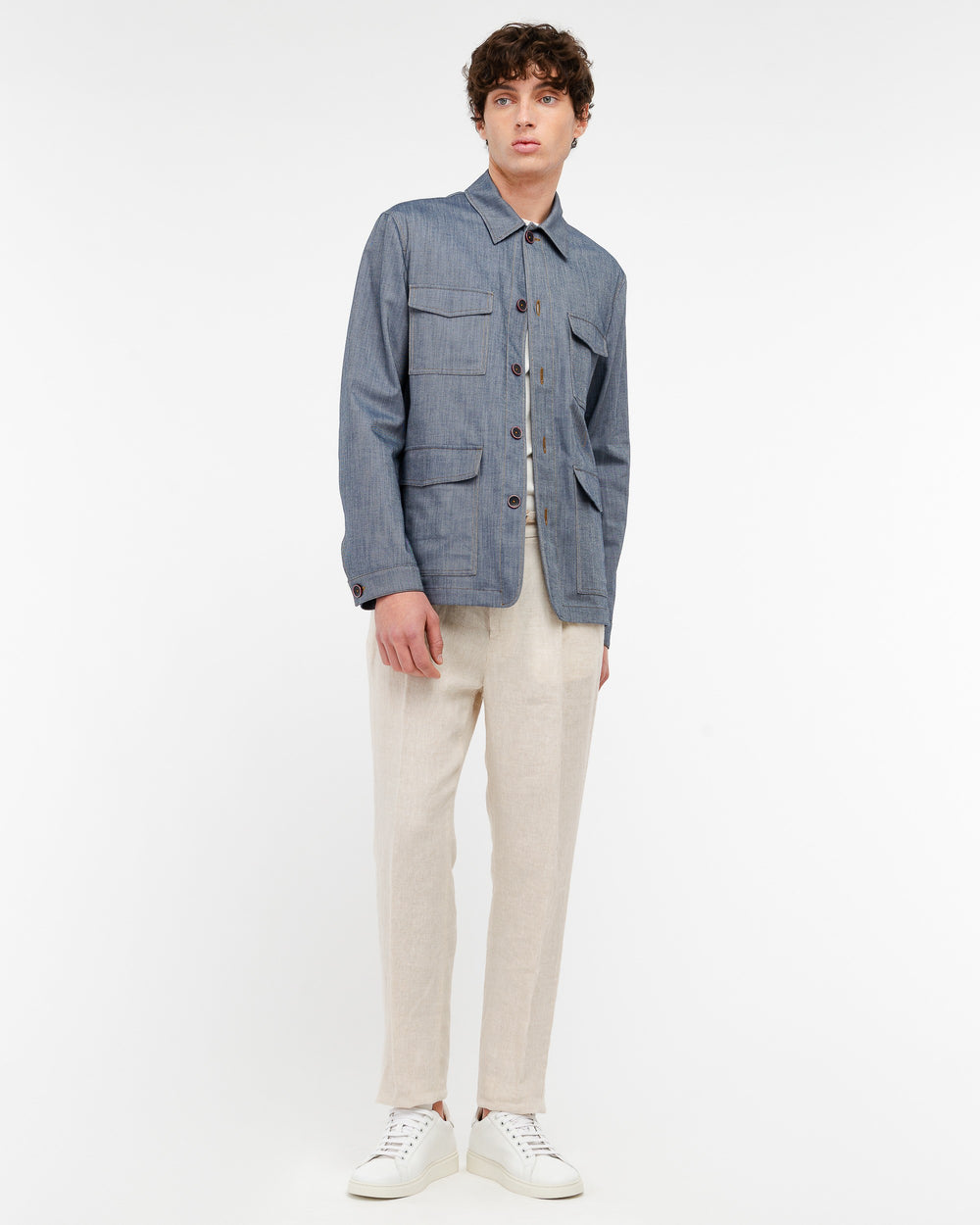 blue denim effect twill chore jacket