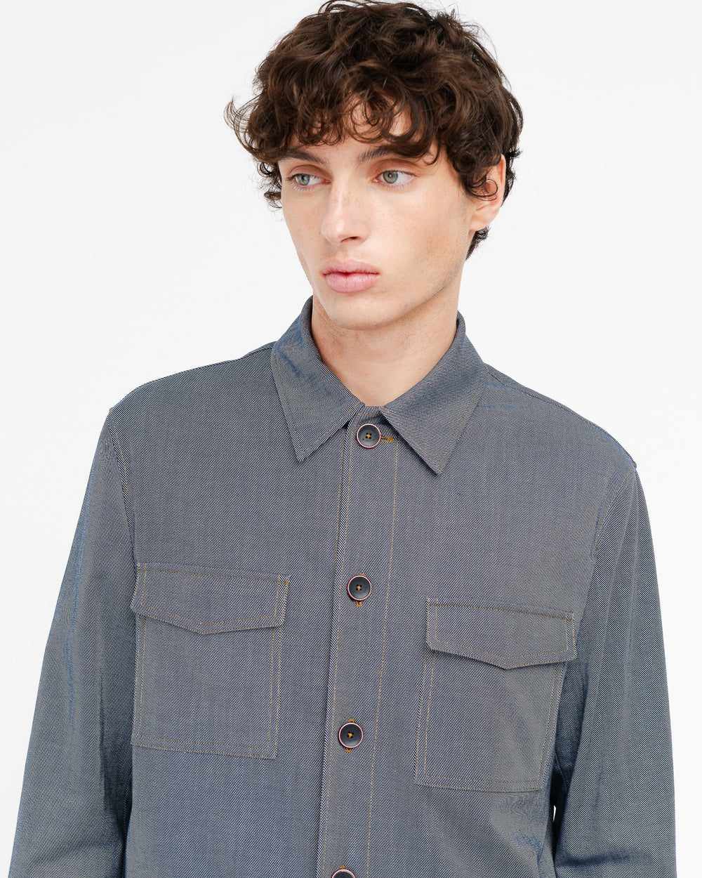 blue denim effect twill chore jacket