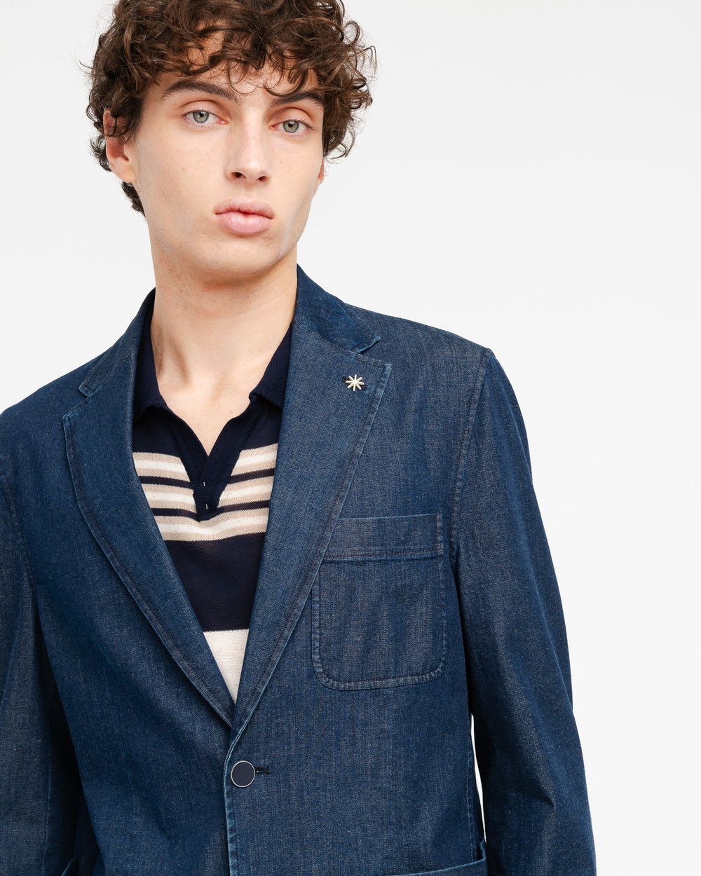 blue denim blazer