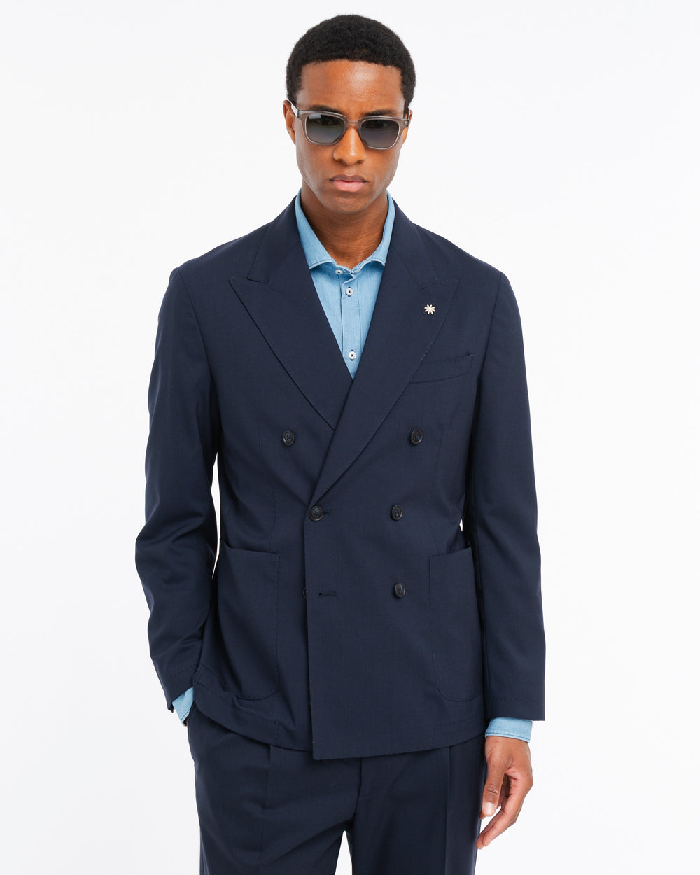 blue nuvola stretch cool wool double breasted blazer