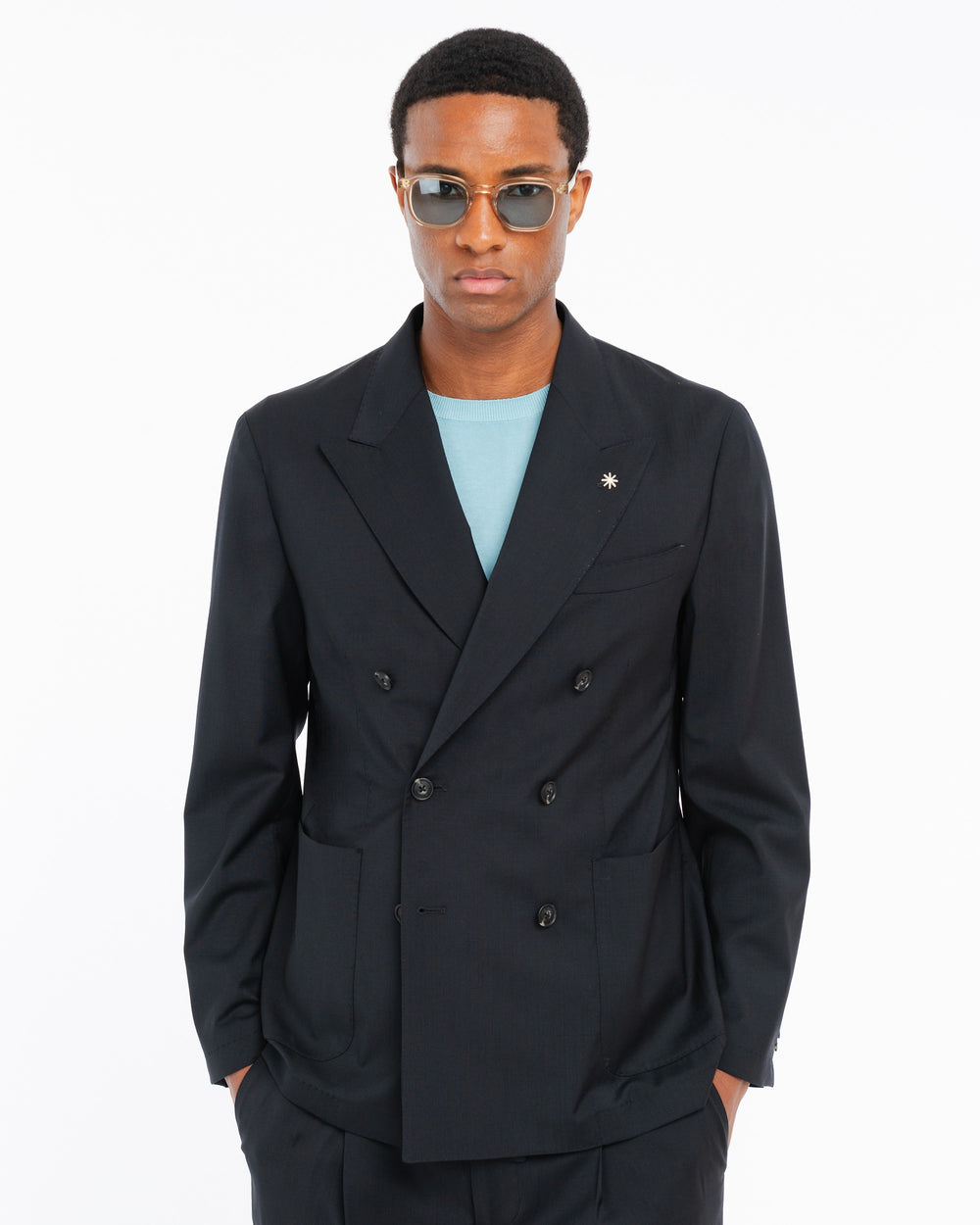 black nuvola stretch cool wool double breasted blazer