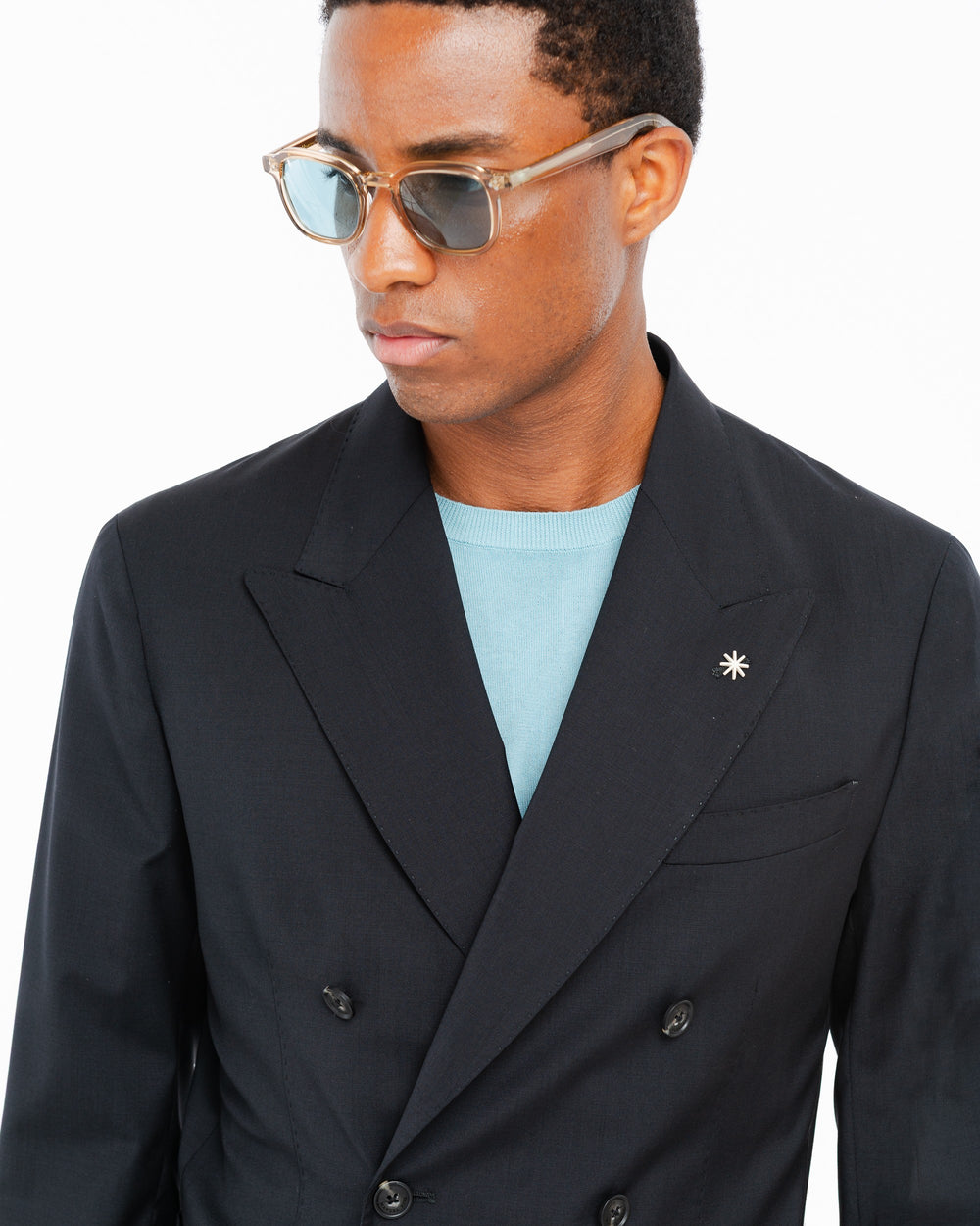 black nuvola stretch cool wool double breasted blazer