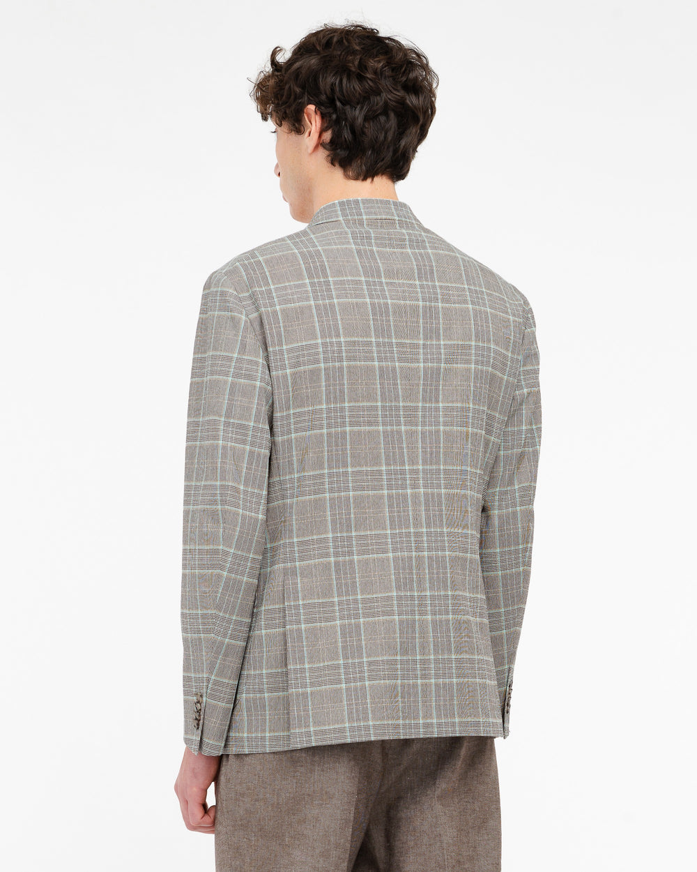 blue nuvola double breasted stretch cotton blend check blazer