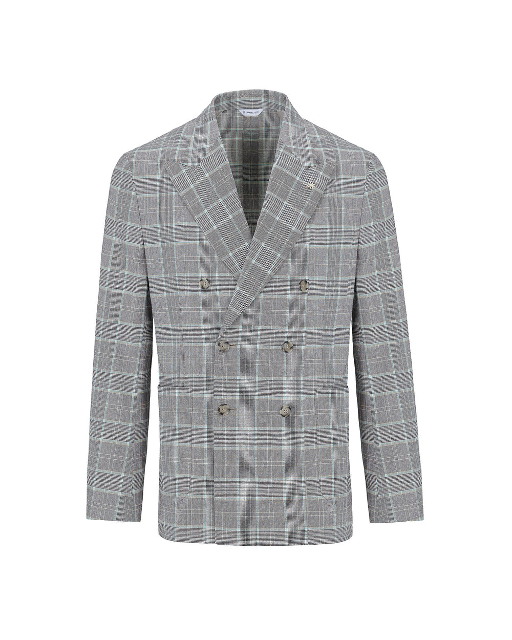 blue nuvola double breasted stretch cotton blend check blazer