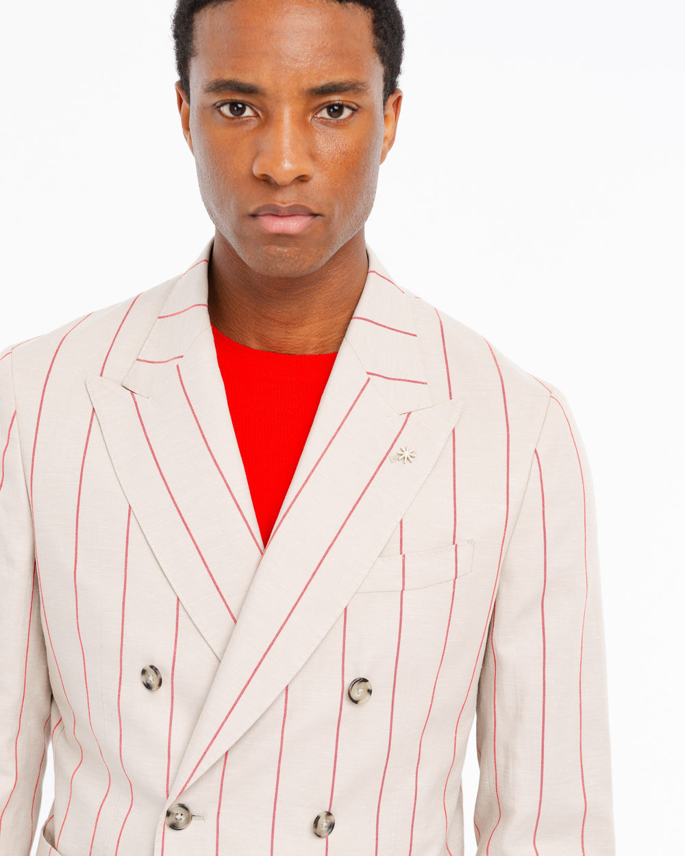 beige nuvola double breasted linen cottone blend pinstriped blazer