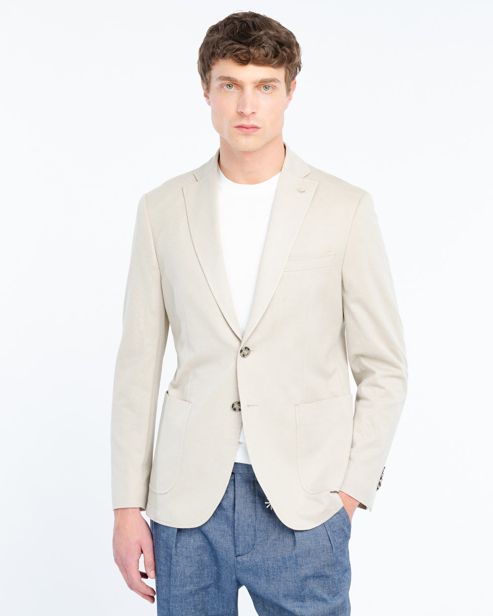 beige stretch cotton blend piqué jersey blazer