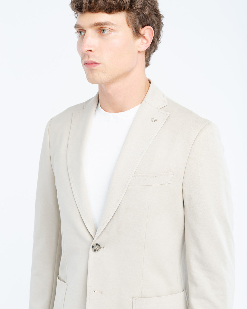 beige stretch cotton blend piqué jersey blazer