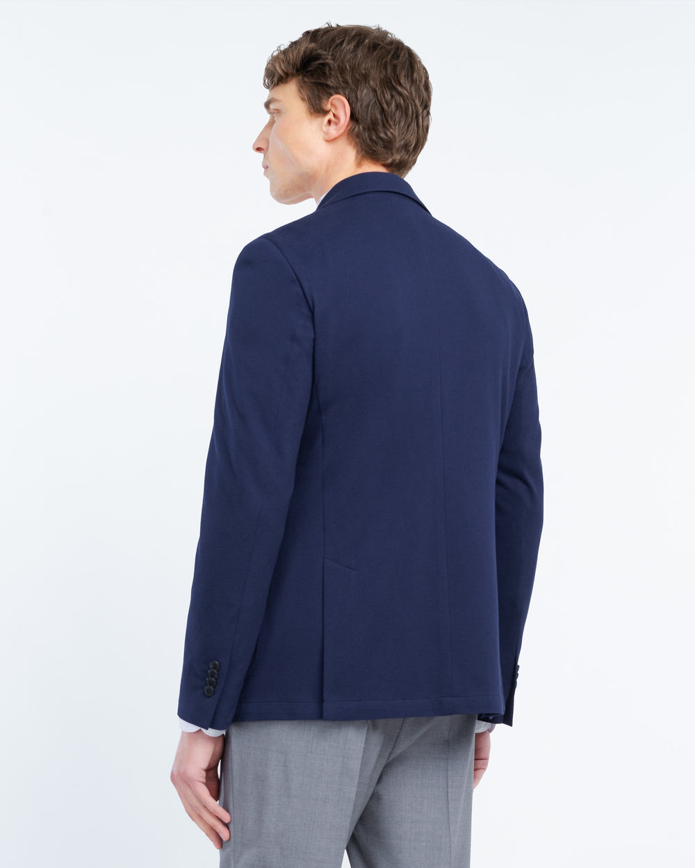 blue stretch cotton blend piqué jersey blazer