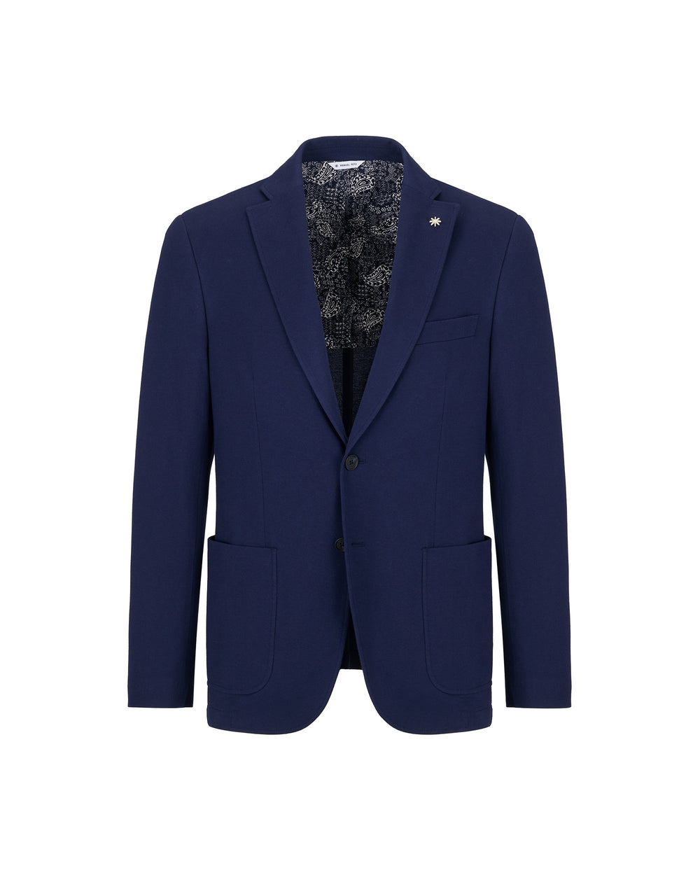 blue stretch cotton blend piqué jersey blazer