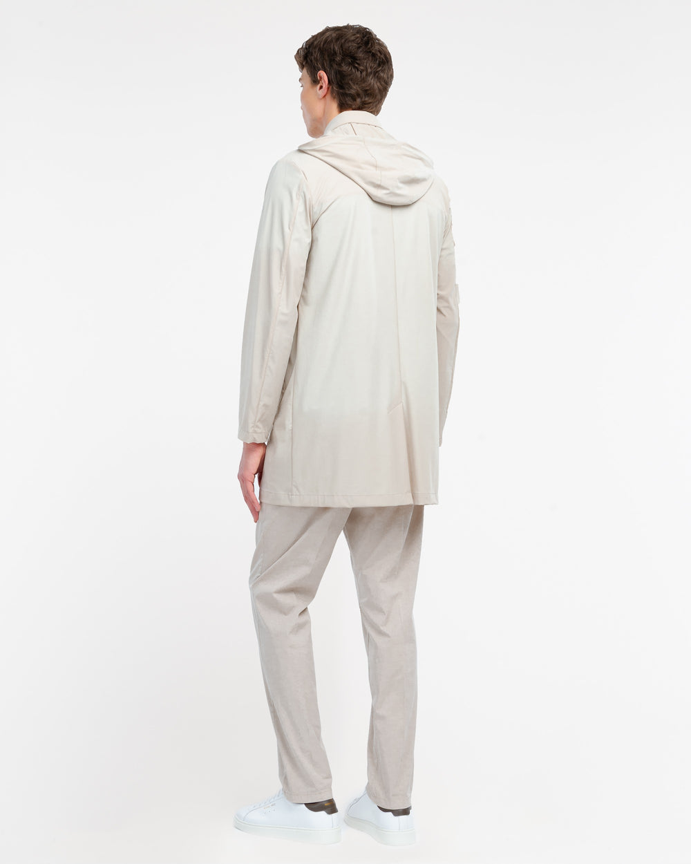 beige technical microfibre trench coat