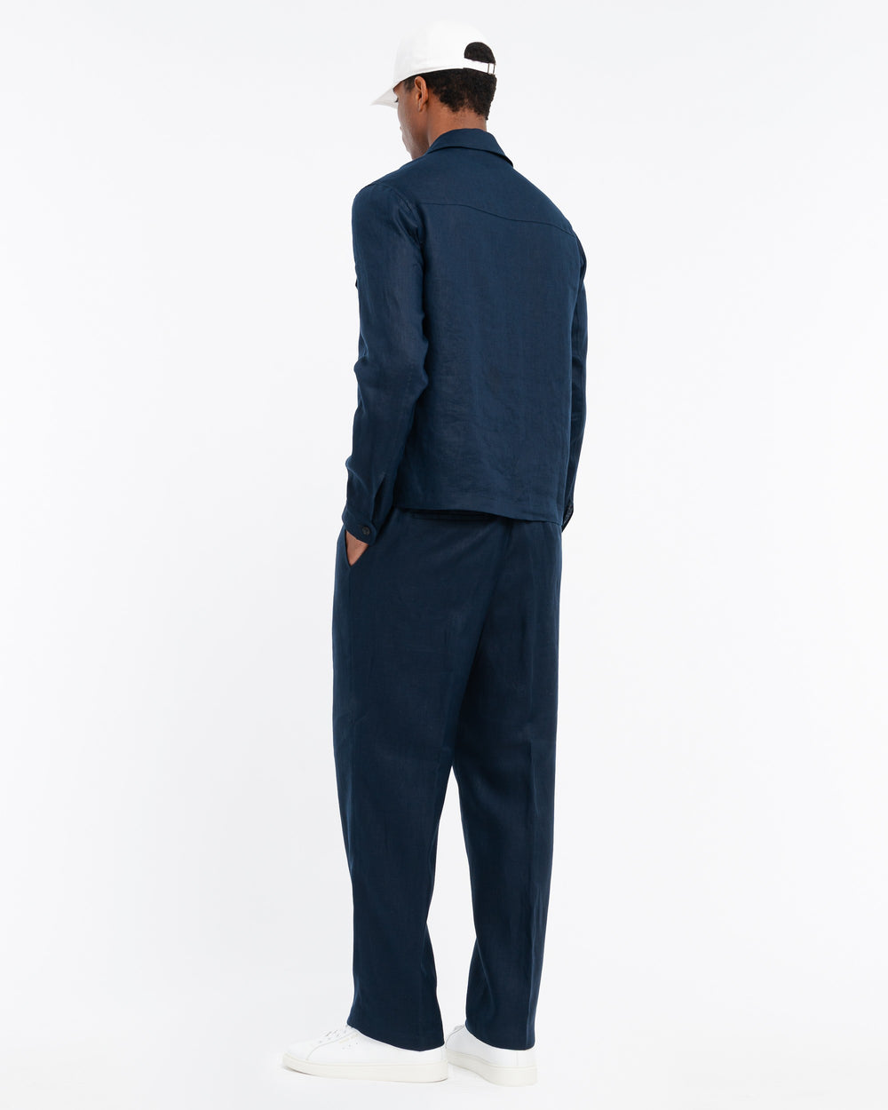 blue linen overshirt