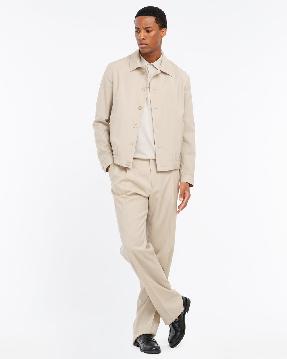beige cool stretch wool jacket