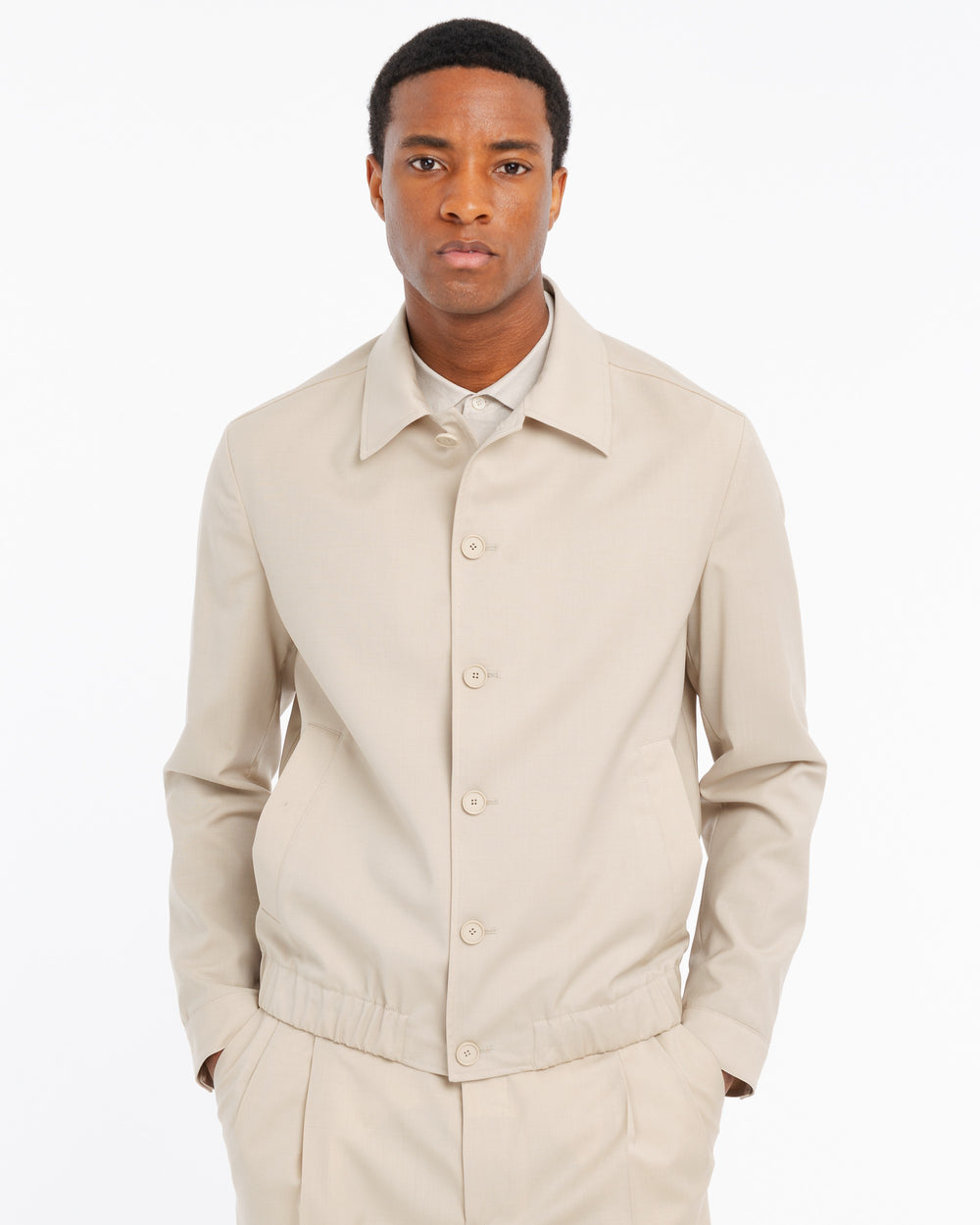 beige cool stretch wool jacket
