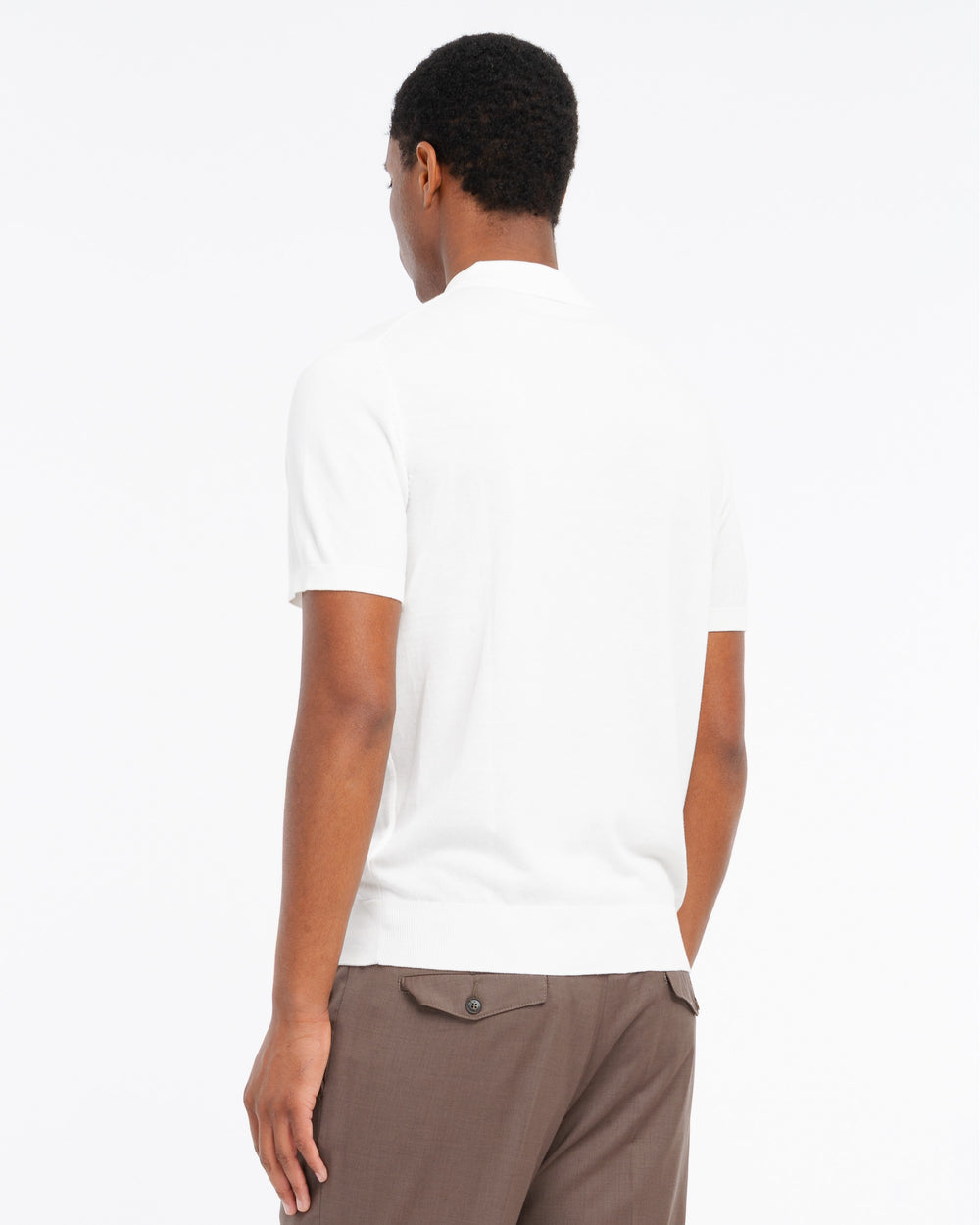 white cotton knit polo shirt