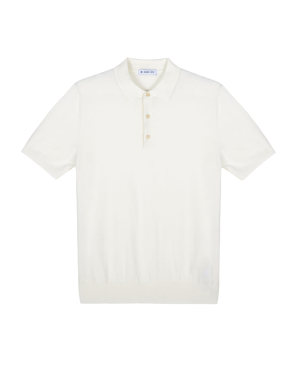 white cotton knit polo shirt