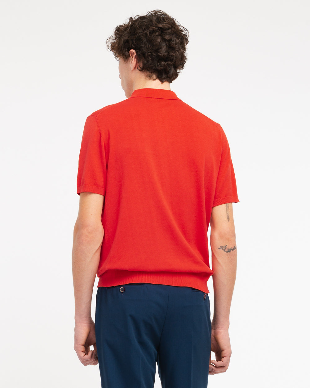 red cotton knit polo shirt
