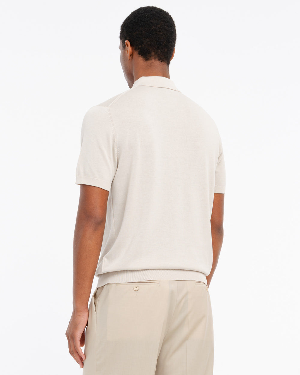 beige cotton knit polo shirt