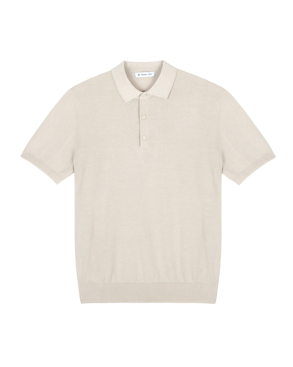 beige cotton knit polo shirt