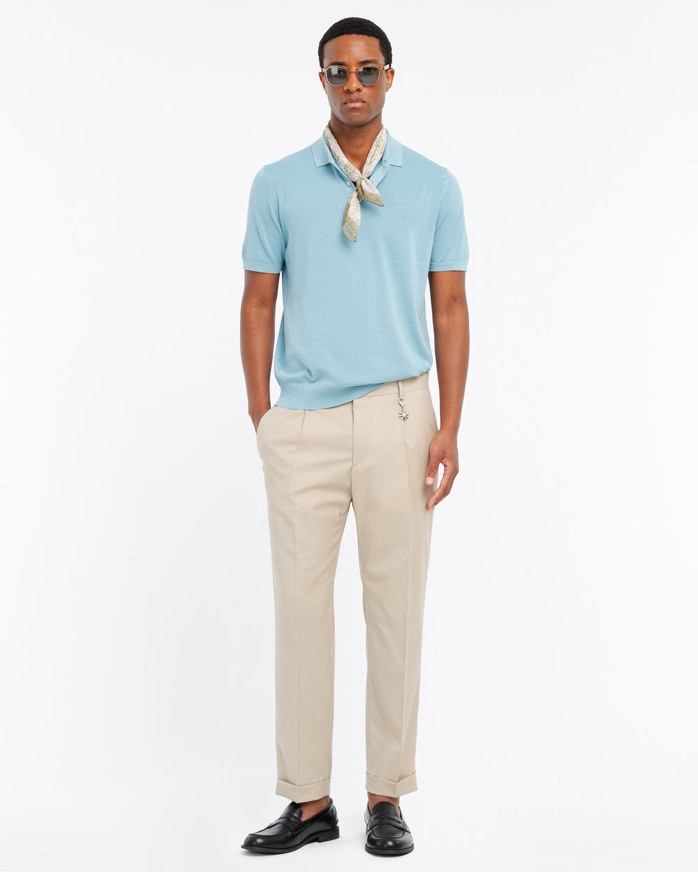 sky blue cotton knit polo shirt