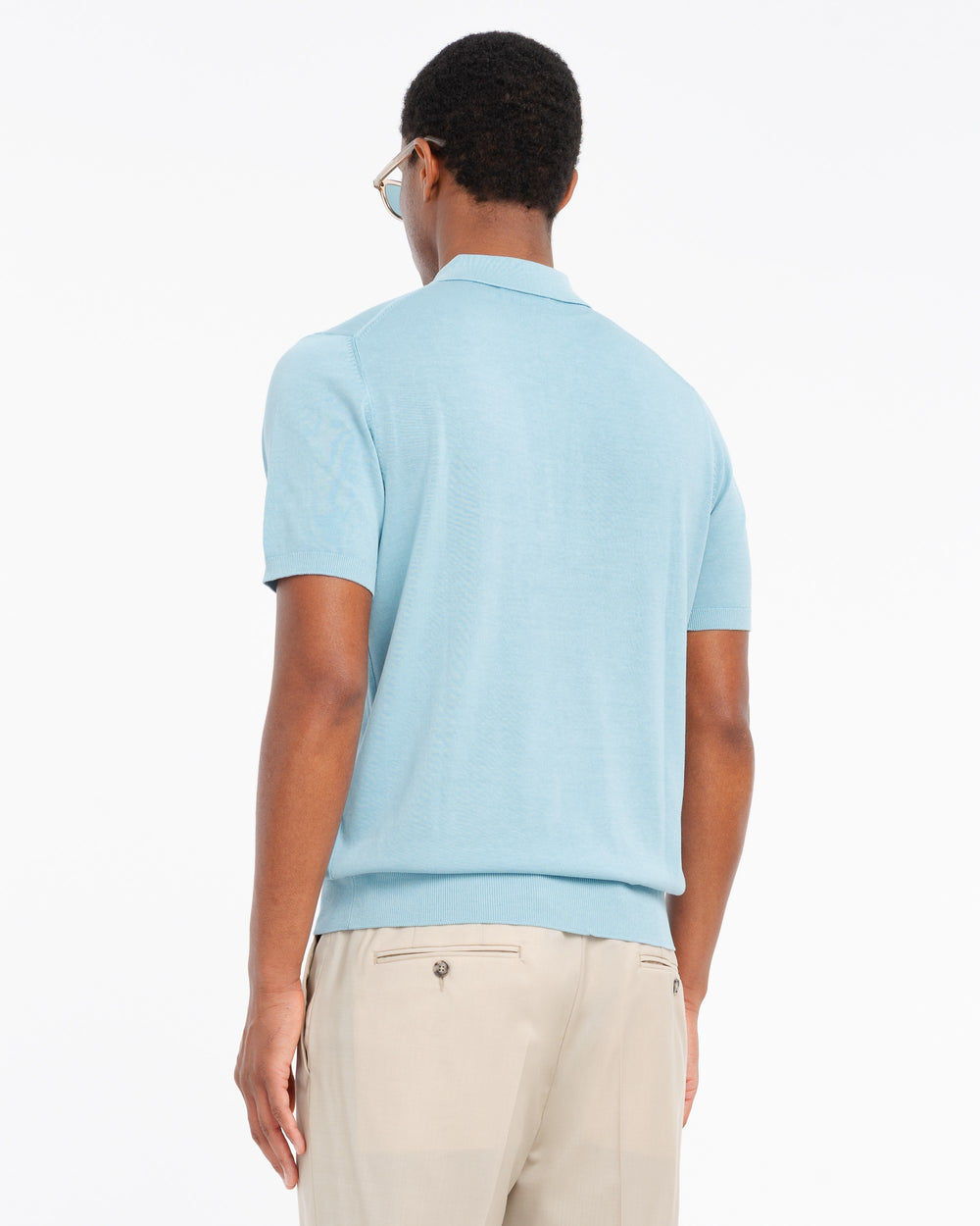 sky blue cotton knit polo shirt