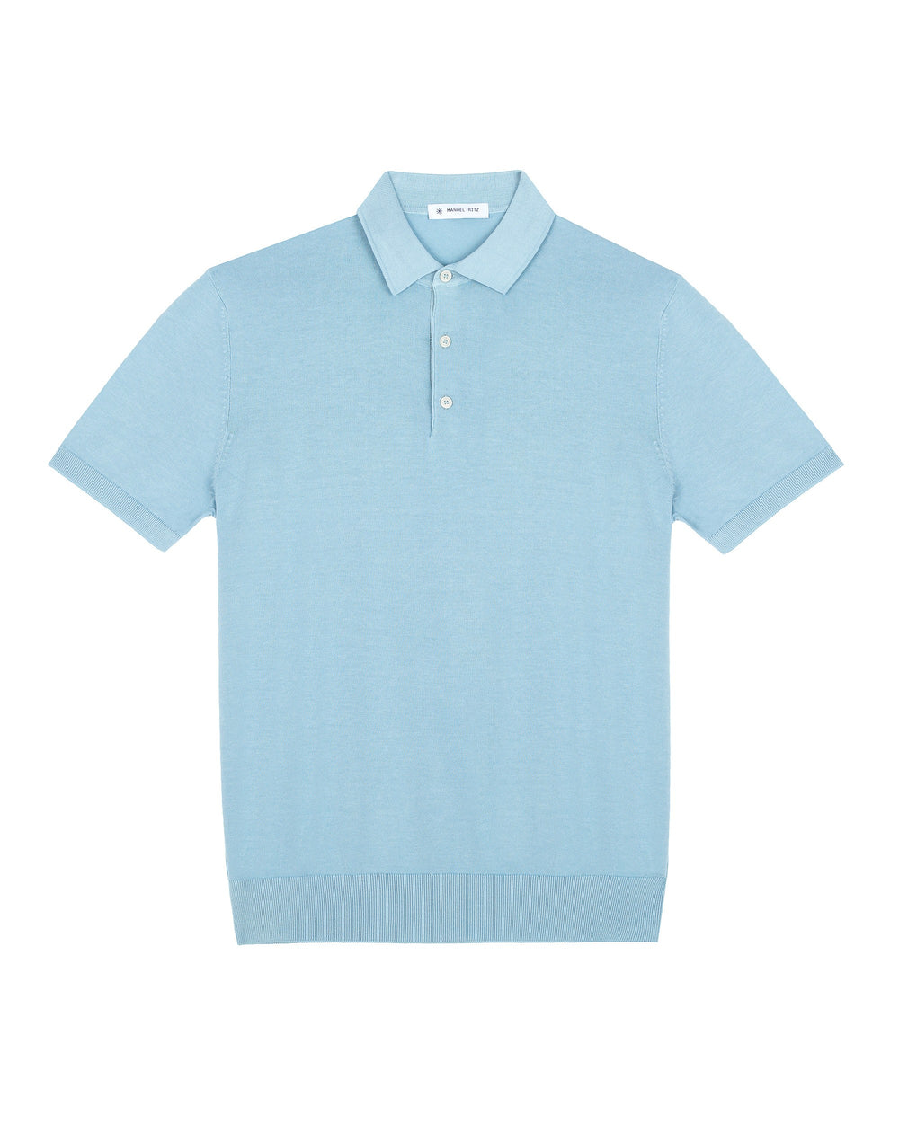 sky blue cotton knit polo shirt