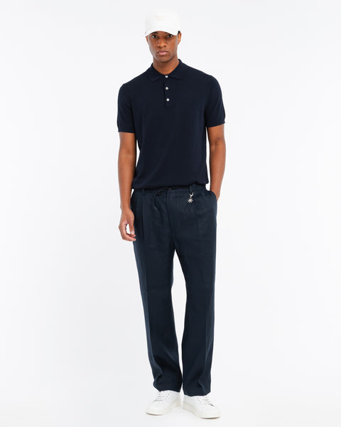 blue cotton knit polo shirt