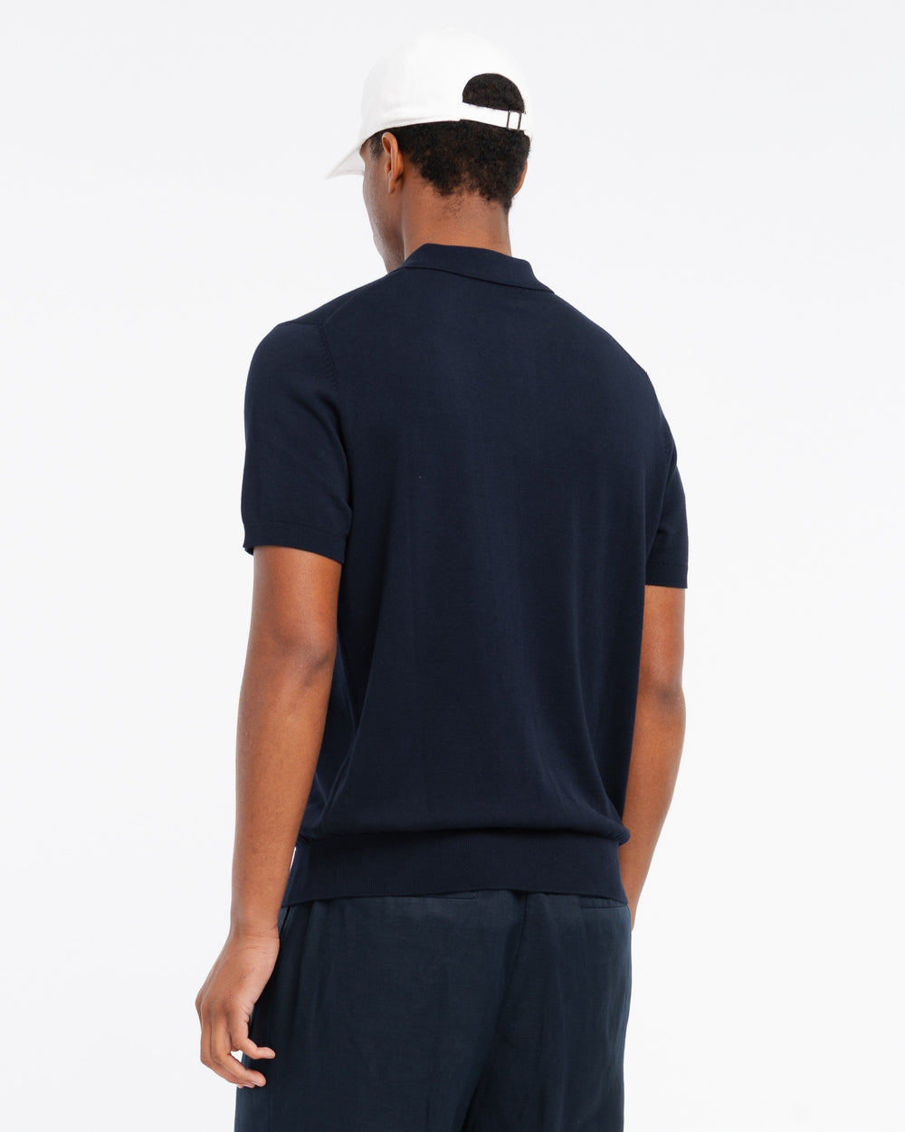 blue cotton knit polo shirt
