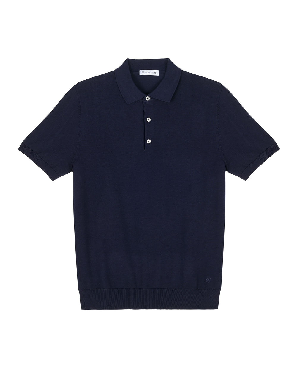 blue cotton knit polo shirt