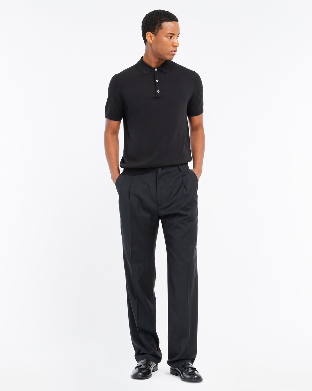 black cotton knit polo shirt