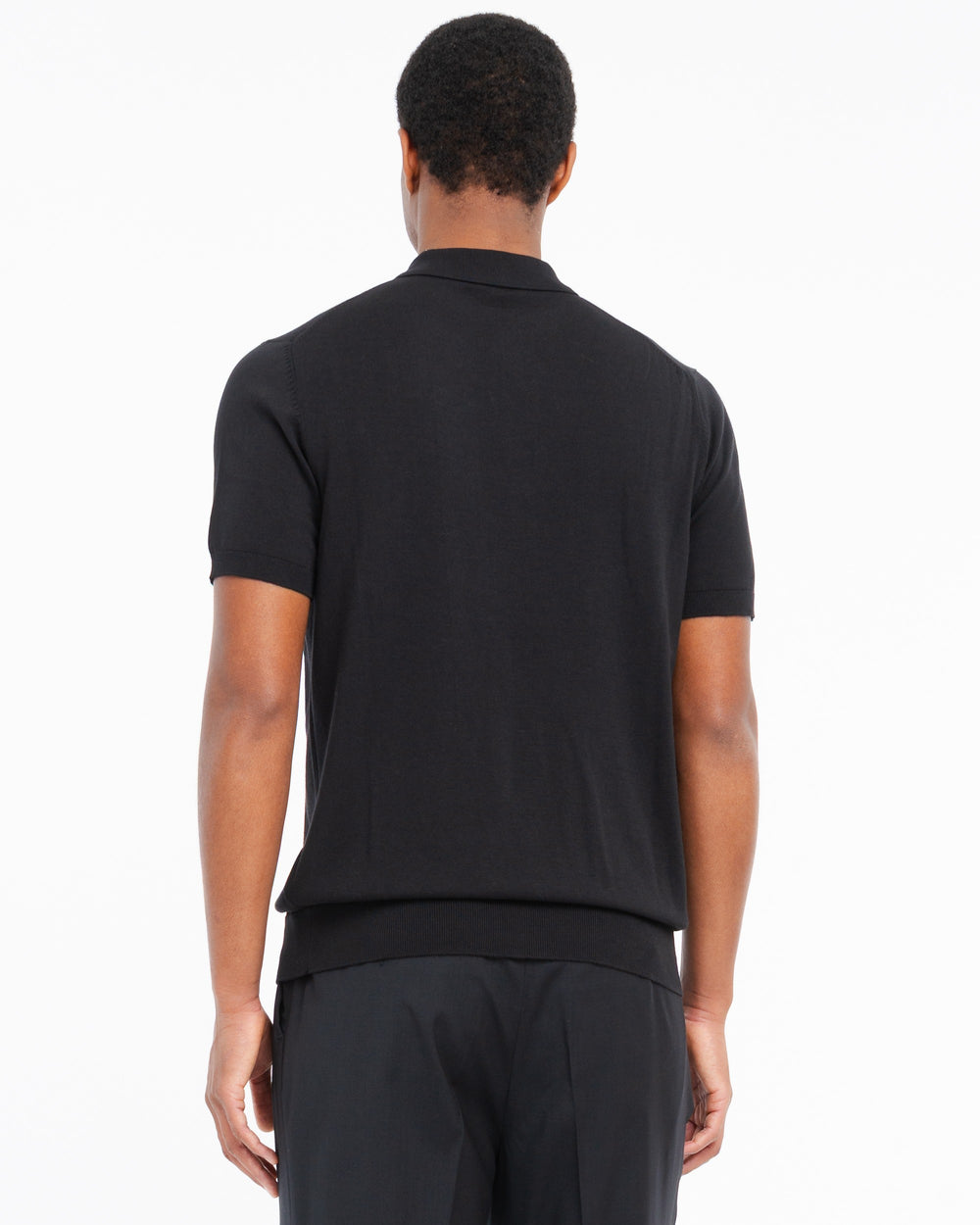 black cotton knit polo shirt
