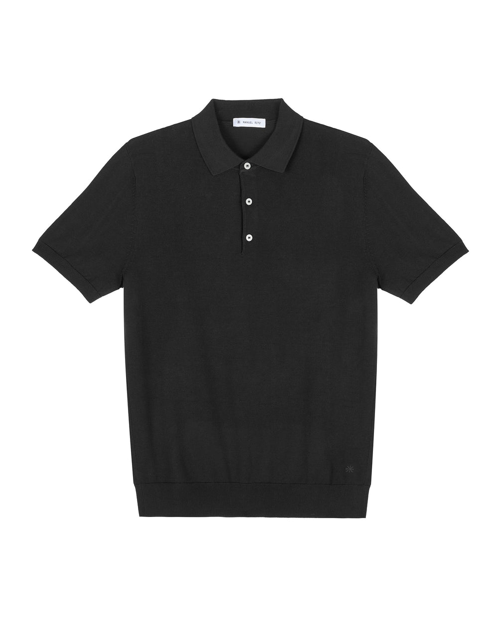 black cotton knit polo shirt