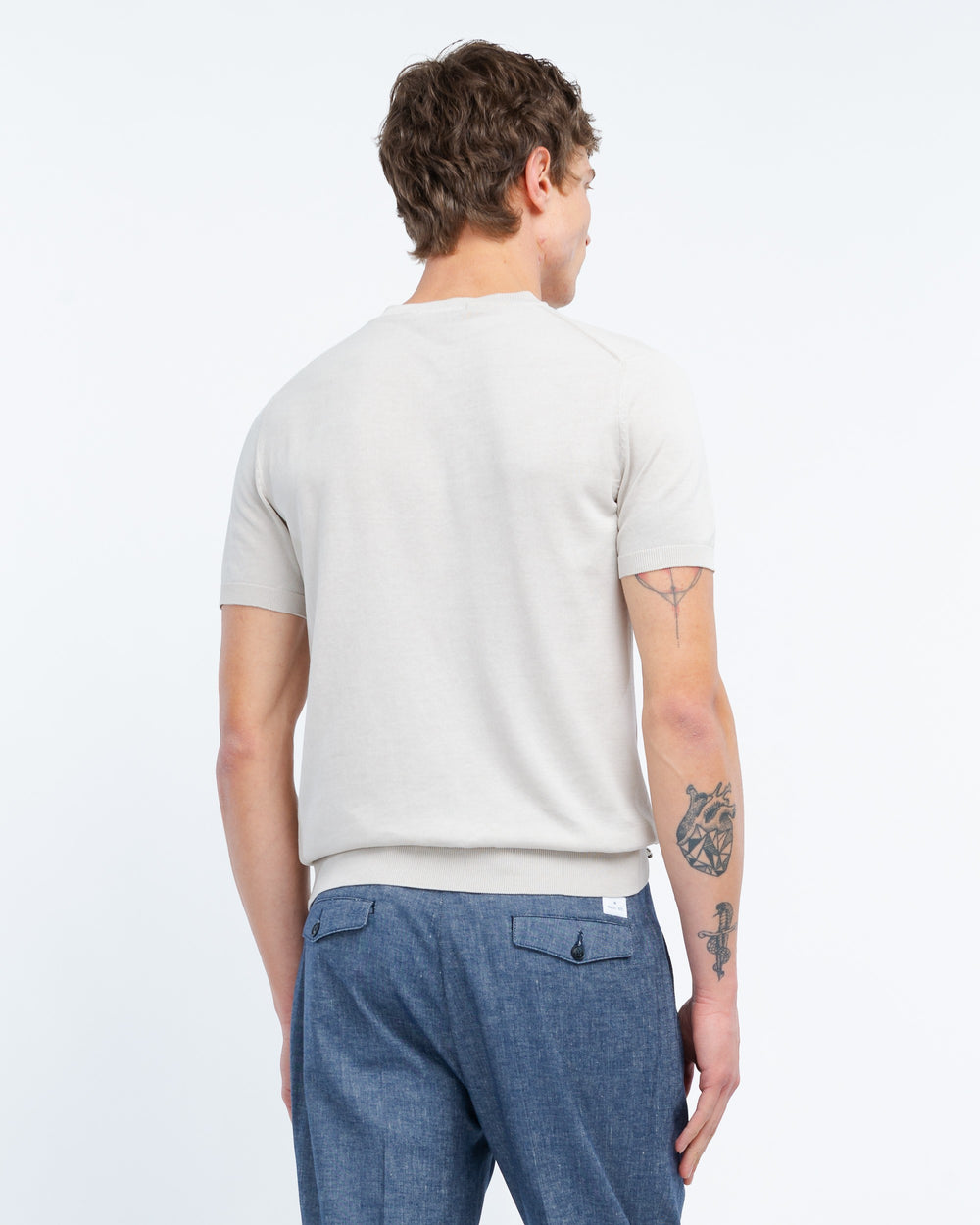 beige cotton knit t-shirt