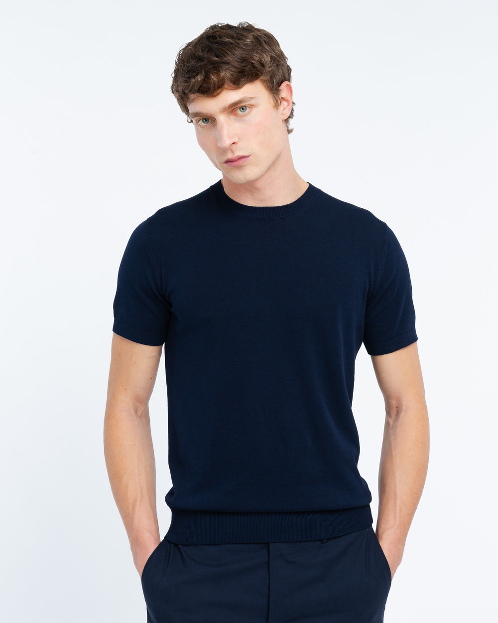 blue cotton knit t-shirt