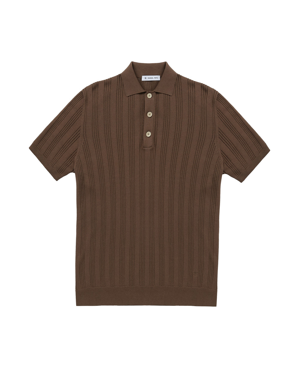 brown vertical striped perforated cotton polo shirt