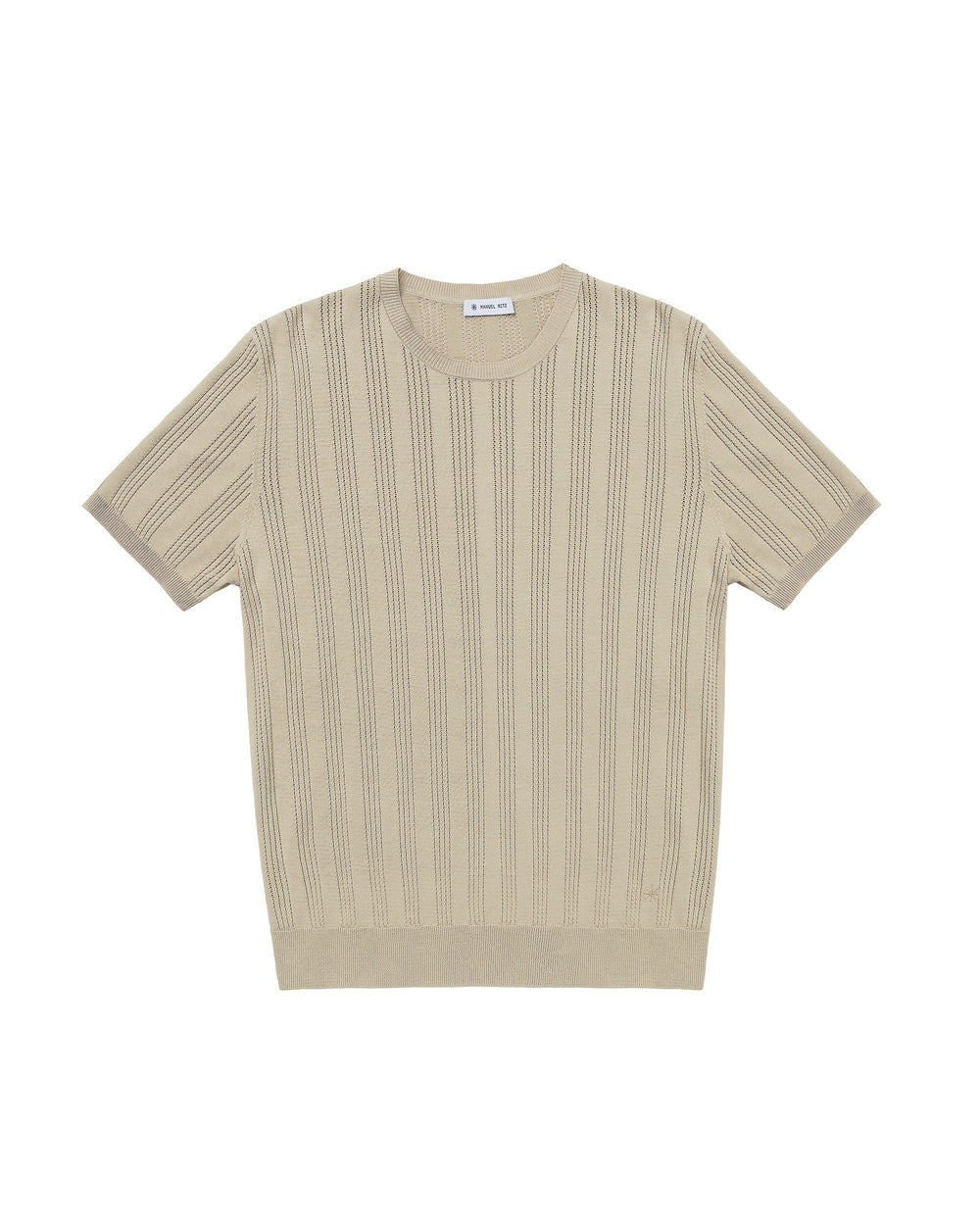 beige perforated vertical stripe cotton t-shirt